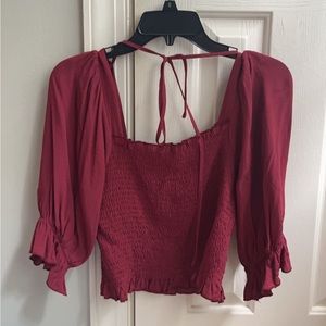 June and Ivy Burgundy Puffed Sleeve Top